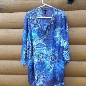 Maggie Barnes Catherines PLUS 2X Tunic Top Sheer Sequins Embellished 3/4 Sleeve